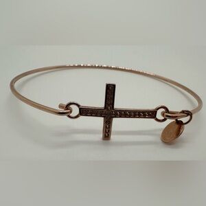 Stila rose gold tone cross rhinestone bangle bracelet